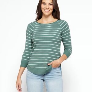 Pink Clover Green Striped Crew Neck Sweater